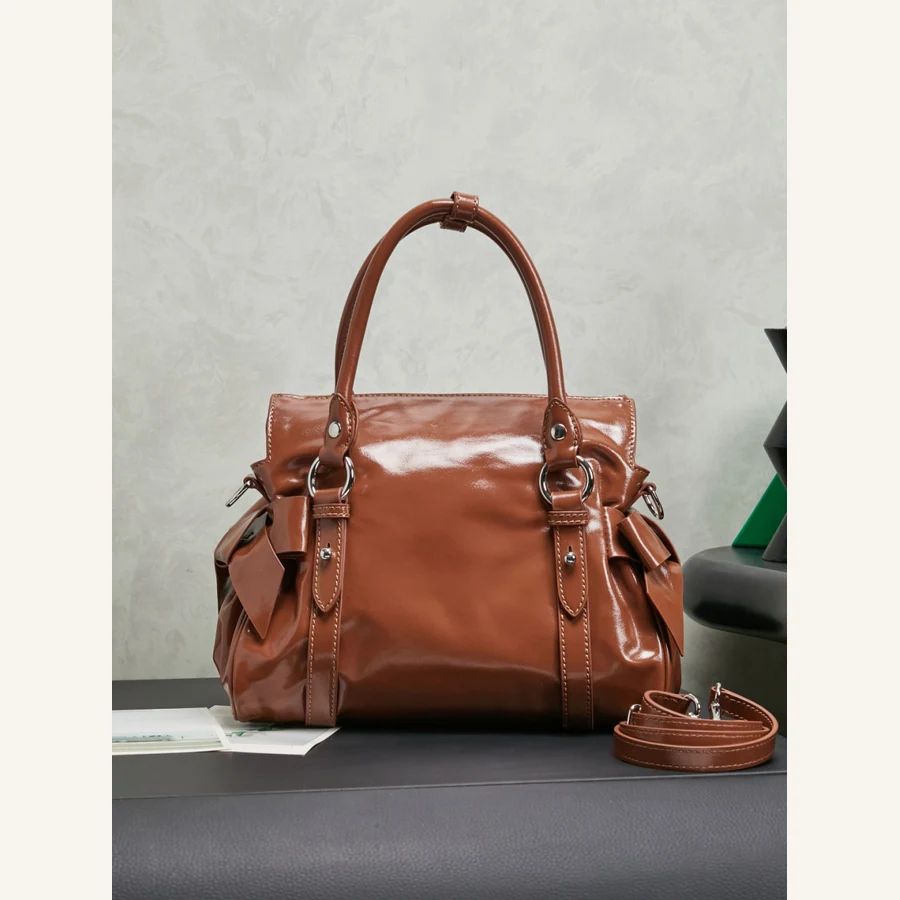MiuMiu brown leather handbag angle catalog photo