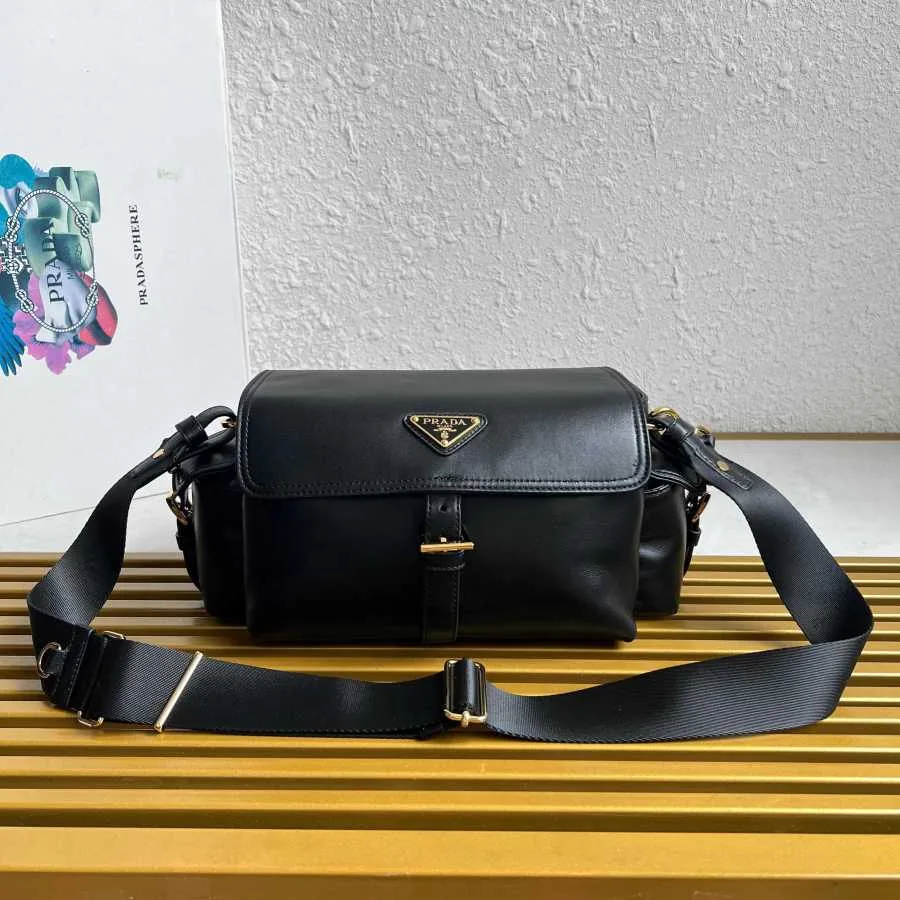 Prada black leather messenger bag catalog photo