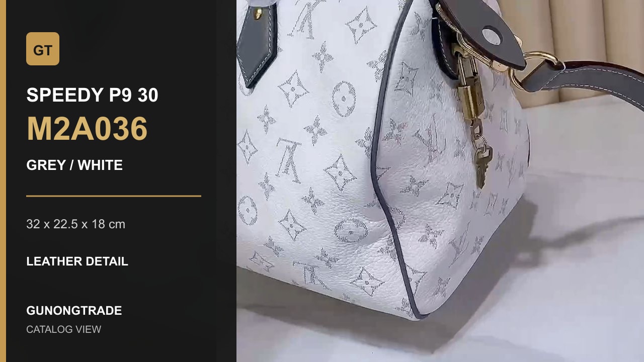 M2A036 Grey-white Monogram with grey leather trim bag video thumbnail